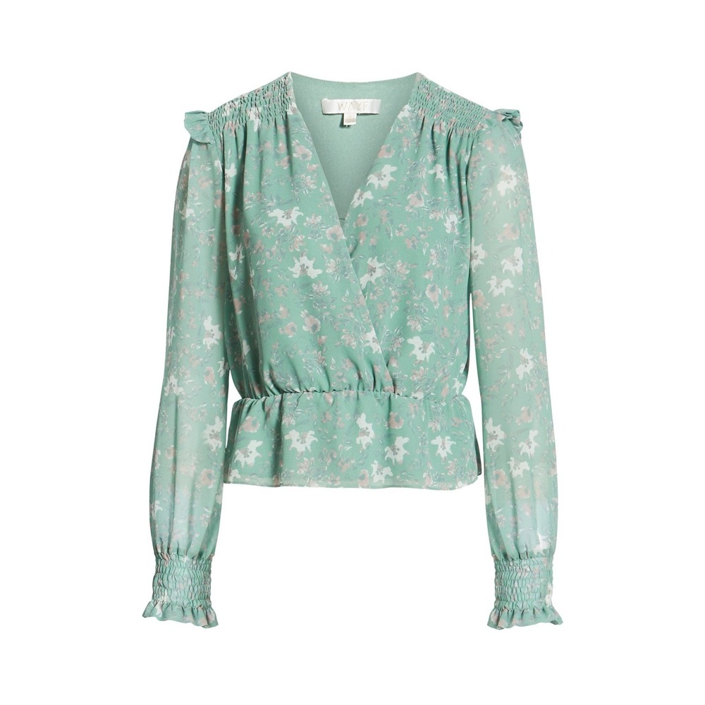 ANTHROPOLOGIE WAYF  V-Neck Blouse Sz S Romantic Cottagecore Pastel Floral Print